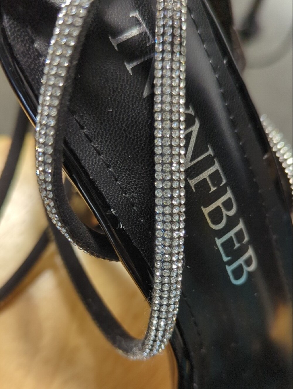 Black Rhinestone Bow Ankle-Strap Sandals - Picture 3 of 5